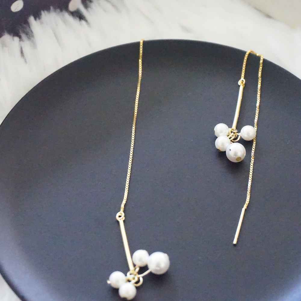 Pearl Cluster Drop with Gold Chain Earrings